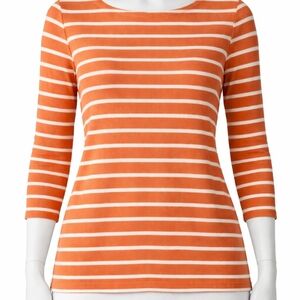 Denver Hayes Orange & White Striped Boatneck 3/4 Sleeve Top